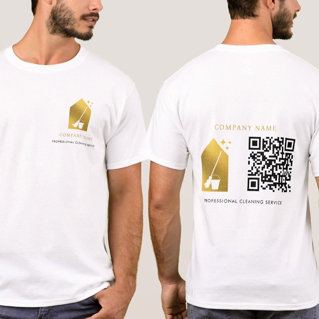 T-shirt Service de nettoyage Cleaner Logo Gold Code QR Bla (Cleaning Cleaner Service Gold Logo QR Code White T-Shirt)