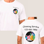 T-shirt Service de nettoyage Logo de l'entreprise Chemises<br><div class="desc">Les chemises de travail du service de nettoyage avant et arrière avec la possibilité de modifier le logo et le texte pour en faire votre propre. Un modèle en ligne que vous pouvez customiser pour que votre personnel de terrain porte sur le travail. Disponible en gros et une impression pour...</div>