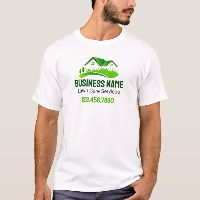 T-shirt Service de tonte de pelouse Logo Vert Blanc (Devant)