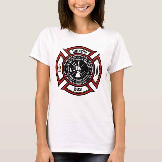 T-shirt Service d'incendie AJOUTER LE NOM Pompier Insigne  (Devant)