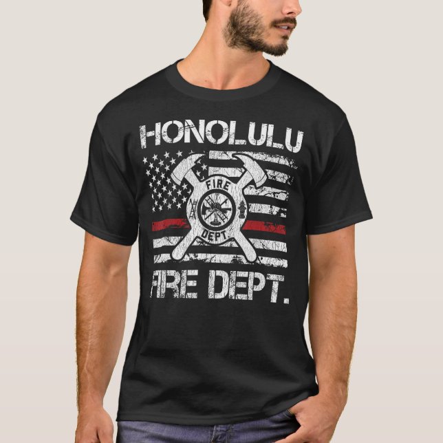 T-shirt Service d'incendie Honolulu Hawaii Mince Red Line  (Devant)