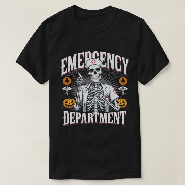T-shirt Service d'urgence Skeleton ER Nurse Halloween (Design devant)