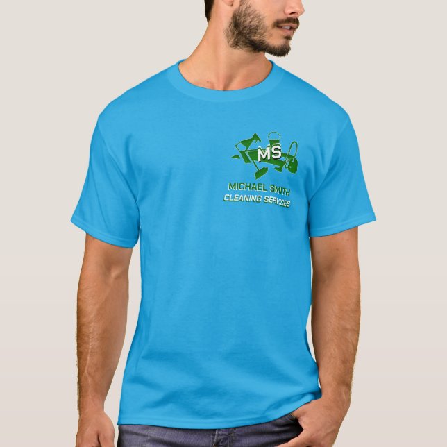 T-shirt Services de nettoyage Logo vert Monogramme personn (Devant)