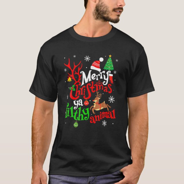 T-shirt Seul Amusant À La Maison Films Joyeux Noël Tu Peux (Devant)