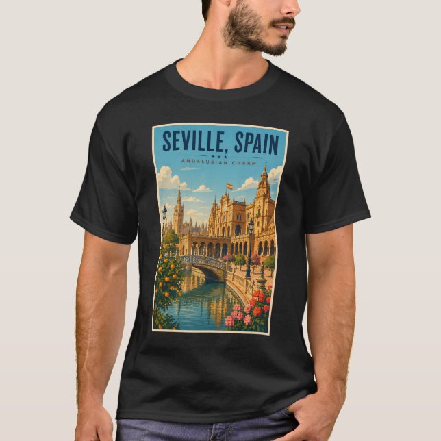 T-shirt Séville Espagne Illustration Voyage Art Vintage (Devant)
