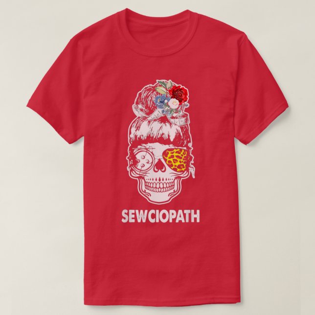 T-shirt Sewciopath Cool Leopard Skull Floral Sewing Gifts  (Design devant)