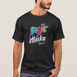 T-shirt Sewing Alaska Usa Colorful Moose Art Vacation Souv