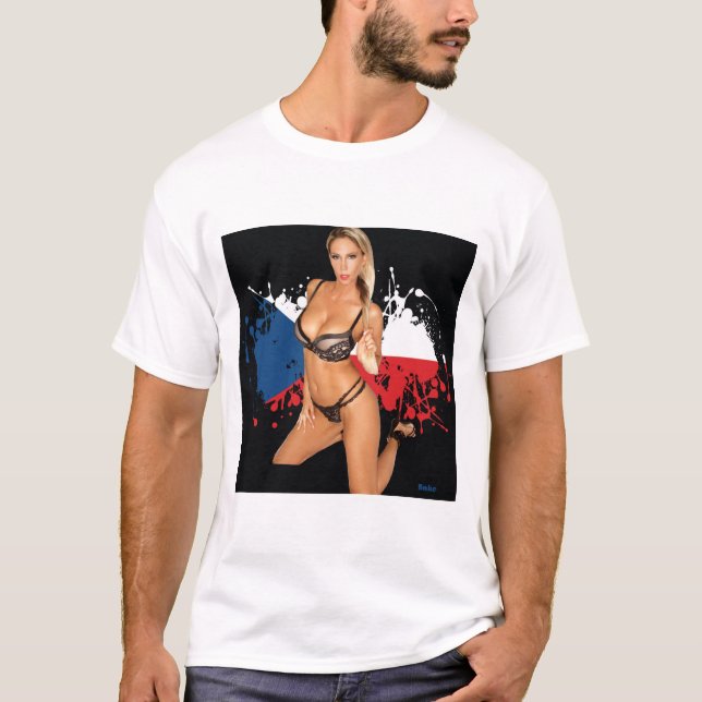 T-shirt sexy de fille sur l'arrière - plan (Devant)