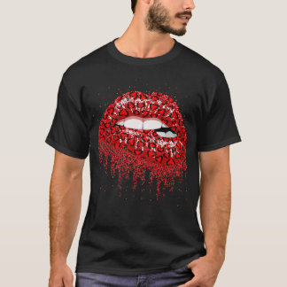 T-shirt Sexy Red Lip Biting Red Heart Lèvres Déchets Pour 