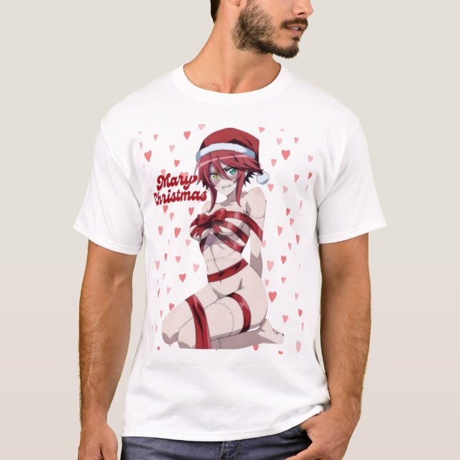 T-shirt Sexy Santa Marry Cristmas Wrapped Anime Girl (Devant)