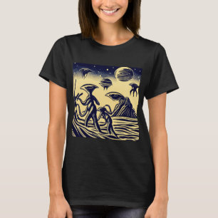 T-shirt SF - Aliens Sur Une Planète Étrange Bois 1