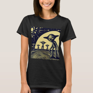 T-shirt SF - Aliens sur une planète étrange coupe de bois
