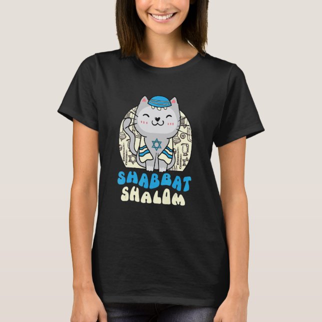 T-shirt Shabbat Shalom Cat  Kitten Happy Hanukkah Chanukka (Devant)