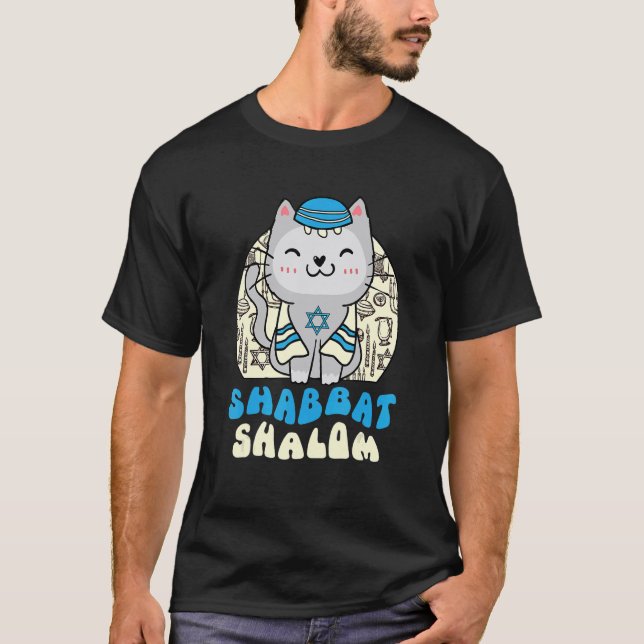 T-shirt Shabbat Shalom Cat  Kitten Happy Hanukkah Chanukka (Devant)
