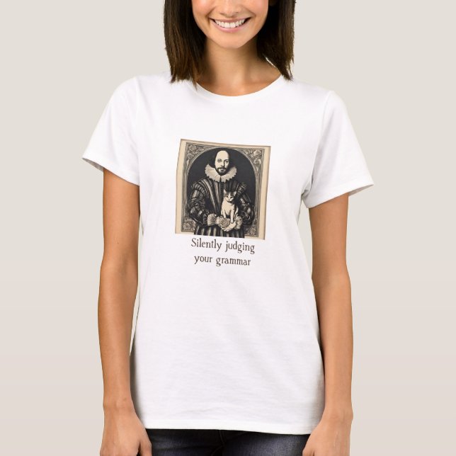 T-shirt Shakespeare & Chat Juge Silencieusement Grammar La (Devant)