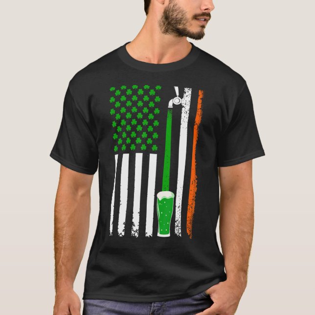 T-shirt Shamrock Beer American Flag St. Patrick's Day Drin (Devant)