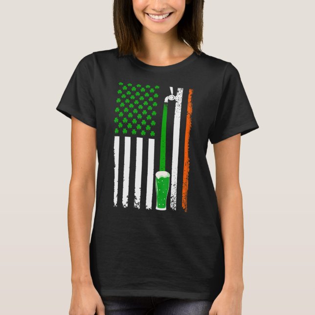T-shirt Shamrock Beer American Flag St. Patrick's Day Drin (Devant)