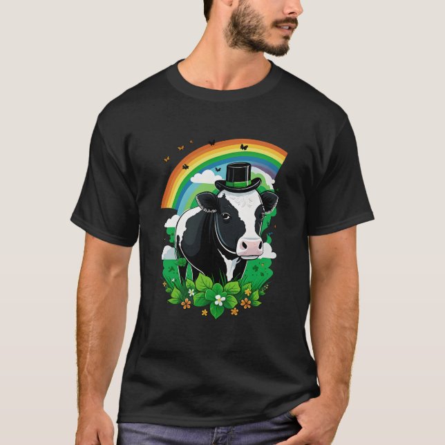 T-shirt Shamrock de bétail vert sur vache Jour de la Saint (Devant)