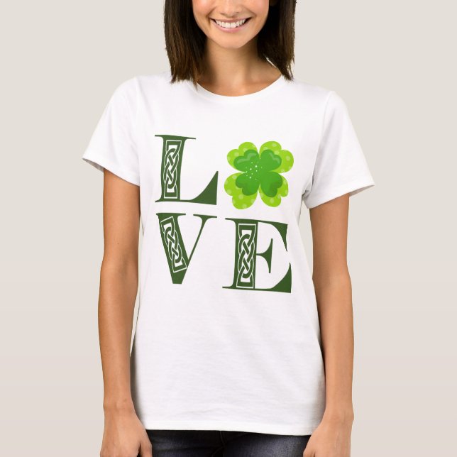 T-shirt Shamrock de Clover Vert Irlandais Celtic Knot LOVE (Devant)