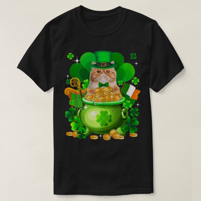 T-shirt Shamrock de Jour de la Saint Patrick de chats pers (Design devant)