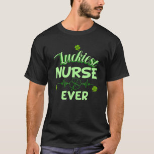 T-shirt Shamrock Heartbeat Luckiest Nurse Ever St Patrick'