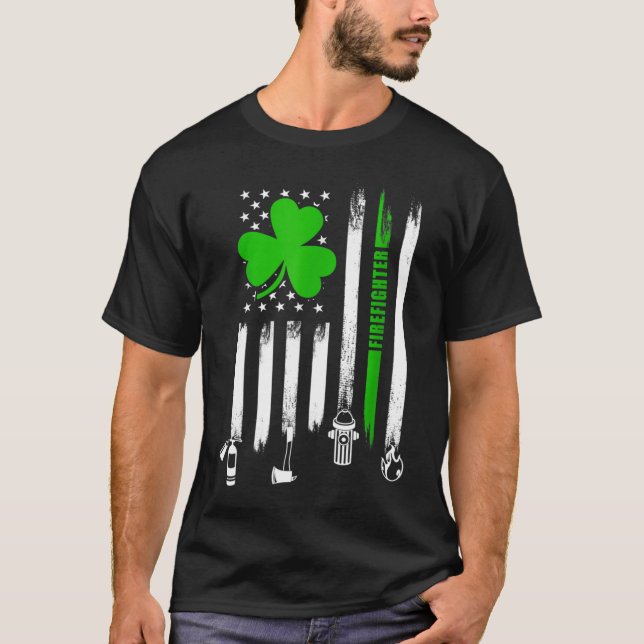 T-shirt Shamrock Irlandais Drapeau Firefighter St-Patric (Devant)