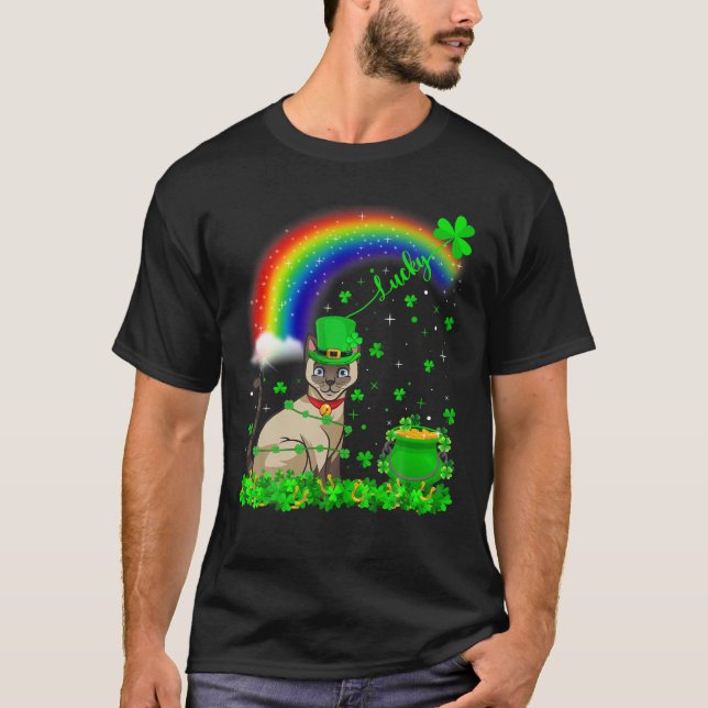 T-shirt Shamrock irlandais Rainbow Lucky Siamese Chat St P (Devant)