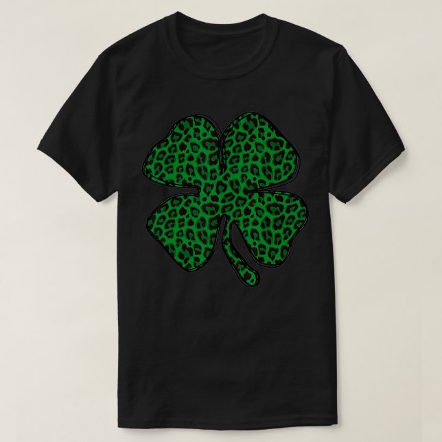 T-shirt Shamrock Leopard Plaid Cute Cheetah St Patrick's D (Design devant)