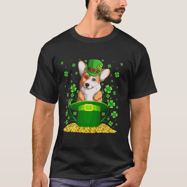 T-shirt Shamrock Leprechaun Casquette Welsh Corgi Chien St (Devant)