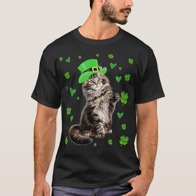 T-shirt Shamrock Leprechaun Chat Jour de la Saint Patrick  (Devant)