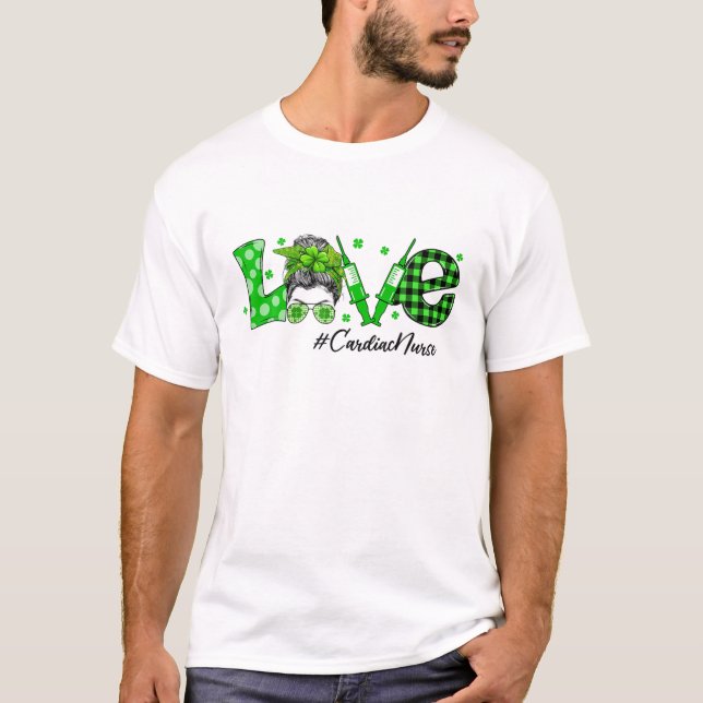 T-shirt Shamrock Love Cardiac Nurse Jour de la Saint Patri (Devant)