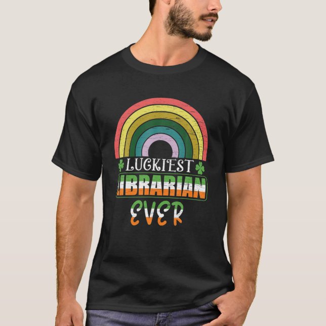 T-shirt Shamrock Luckiest Bibliothécaire St patrick Vintag (Devant)