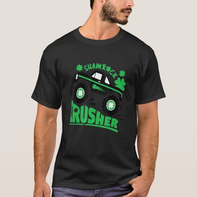 T-shirt Shamrock Monster Truck Shamrock Croisher St Patric (Devant)