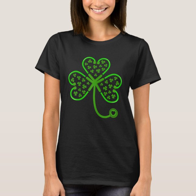 T-shirt Shamrock Stethoscope Saint Patricks Day Infirmière (Devant)