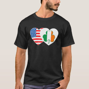 T-shirt Shamrock USA Drapeau double coeur pour irlandais a