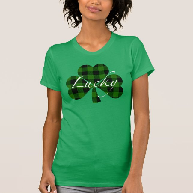 T-shirt Shamrocks de Lucky St. Patty | vert plaid (Devant)