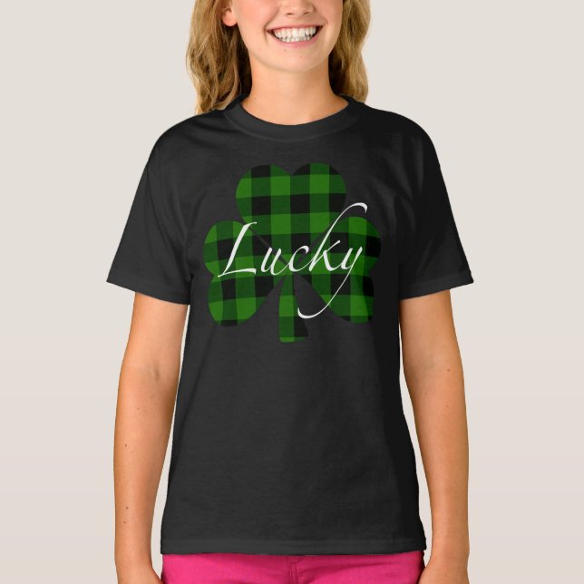 T-shirt Shamrocks de Lucky St. Patty | vert plaid (Devant)