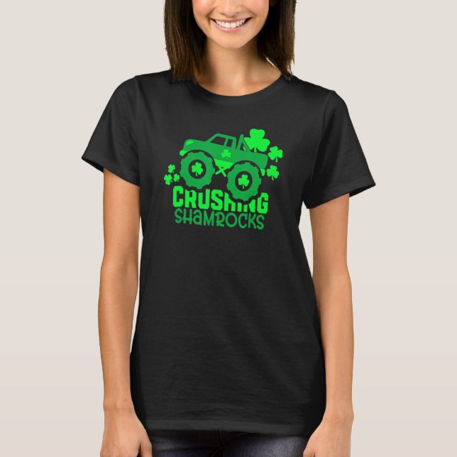 T-shirt Shamrocks écrasant Monster Truck Boys Irish St Pat (Devant)