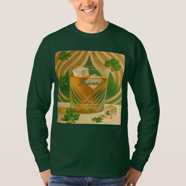 T-shirt Shamrocks Irish Whiskey Tumbler "Sláinte!" (Devant)