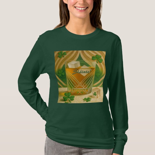 T-shirt Shamrocks Irish Whiskey Tumbler "Sláinte!" (Devant)
