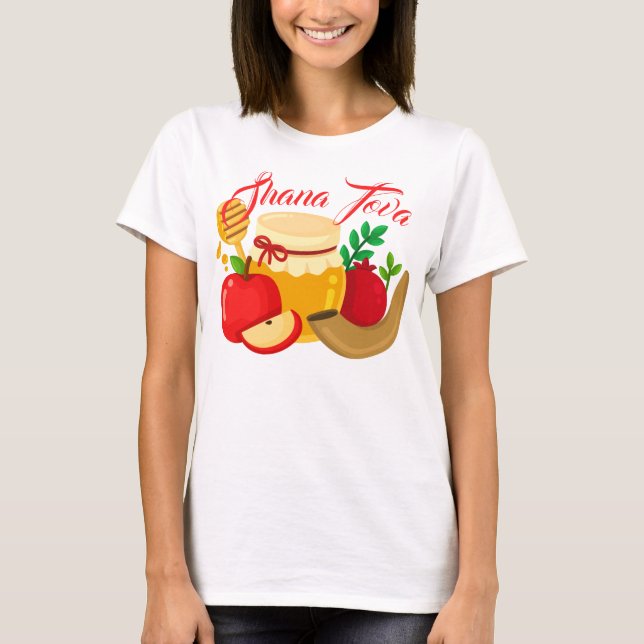 T-shirt Shana Tova avec pommes, Miel, grenade (Devant)