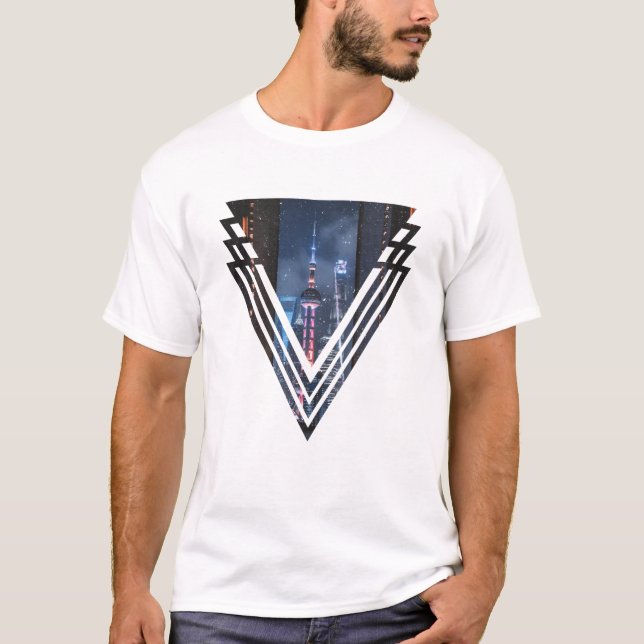 T-shirt Shang Hai Tower à la nuit - Design simple (Devant)