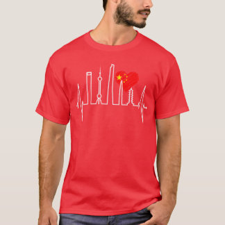 T-shirt Shanghai Skyline Heartbeat Heart China I Love Asia