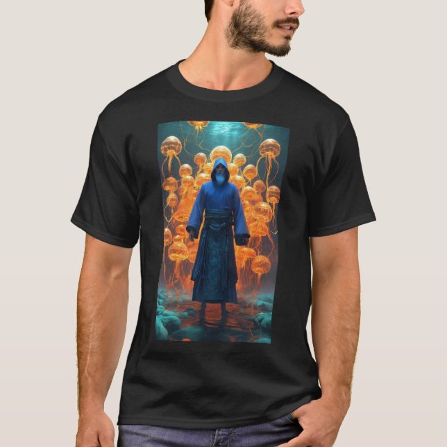 T-shirt Shaolin de moine taoïste tesseract fractale sous l (Devant)