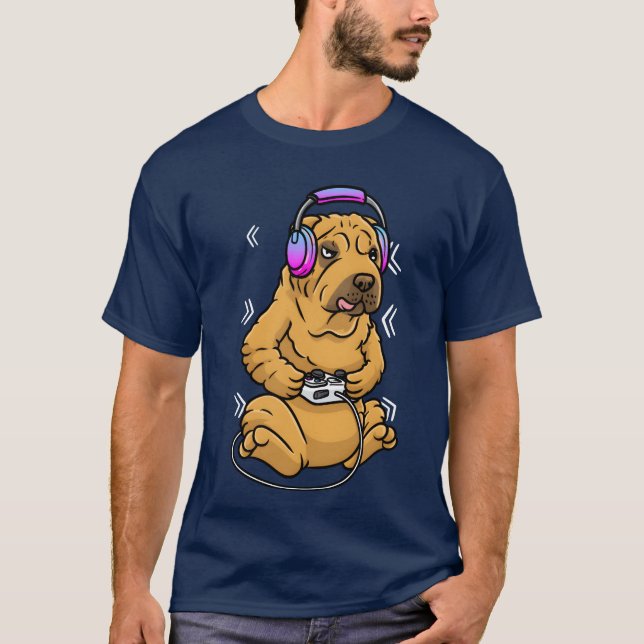 T-shirt Shar Pei Dog Video Game Gamer Gaming Chinese famil (Devant)