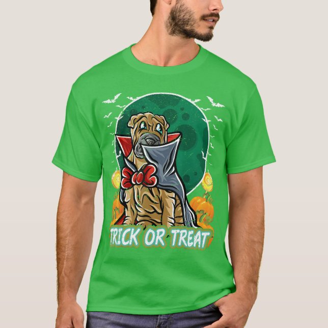 T-shirt Shar Pei Happy Halloween Costume Vampire Trick or  (Devant)