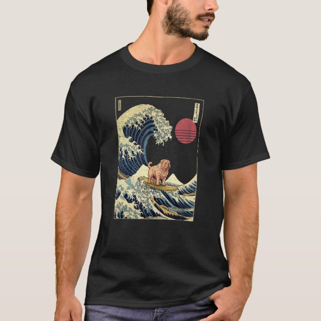 T-shirt Shar Pei Japonais Kanagawa Vague Surf Chien 1 (Devant)