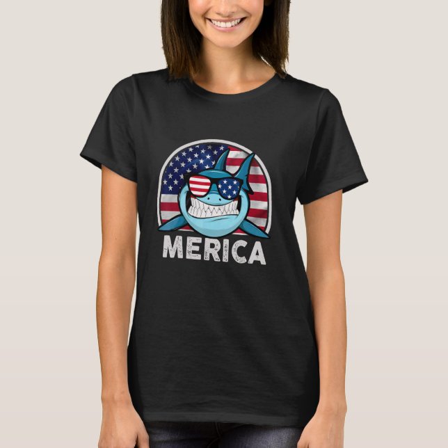 T-shirt Shark 4 juillet 4e Drapeau Américain D (Devant)