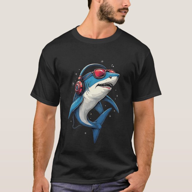 T-shirt Shark Design Tiger Sharks Gris Blanc Grand requin (Devant)