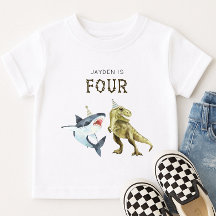 Shark & Dino 4e anniversaire T-shirt, T-rex et req